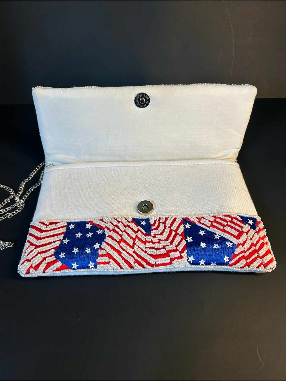 Beaded Star & Flag Clutch Purse Red, White & Blue - Picture 3 of 5